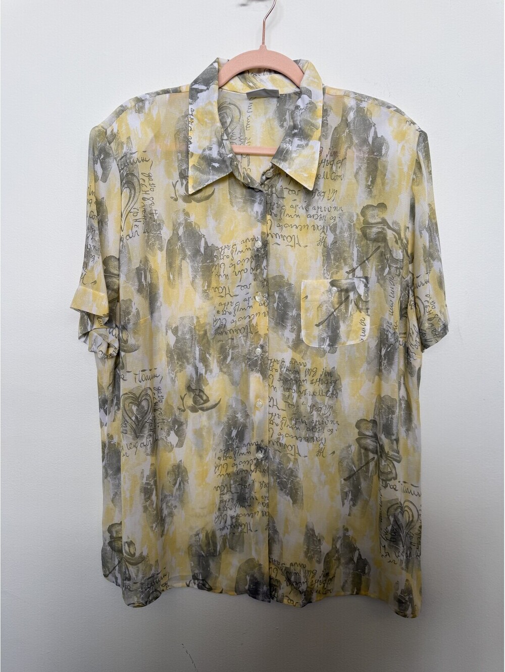Vintage 90s Frankenwalder Script Watercolor Print Viscose Blouse 1X